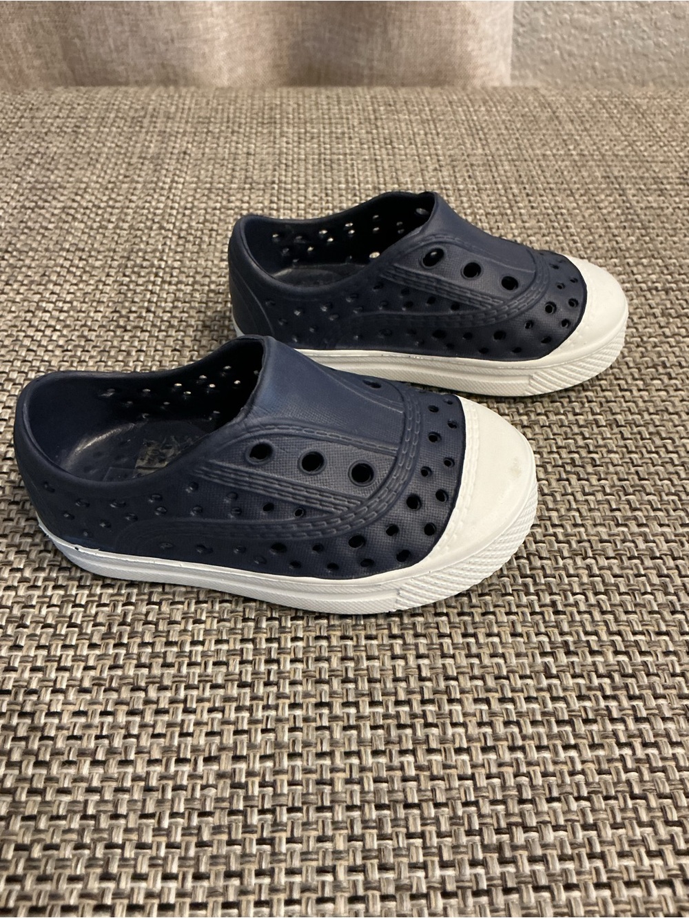 Kids Navy Slip-On Rubber Sneakers with White Toe